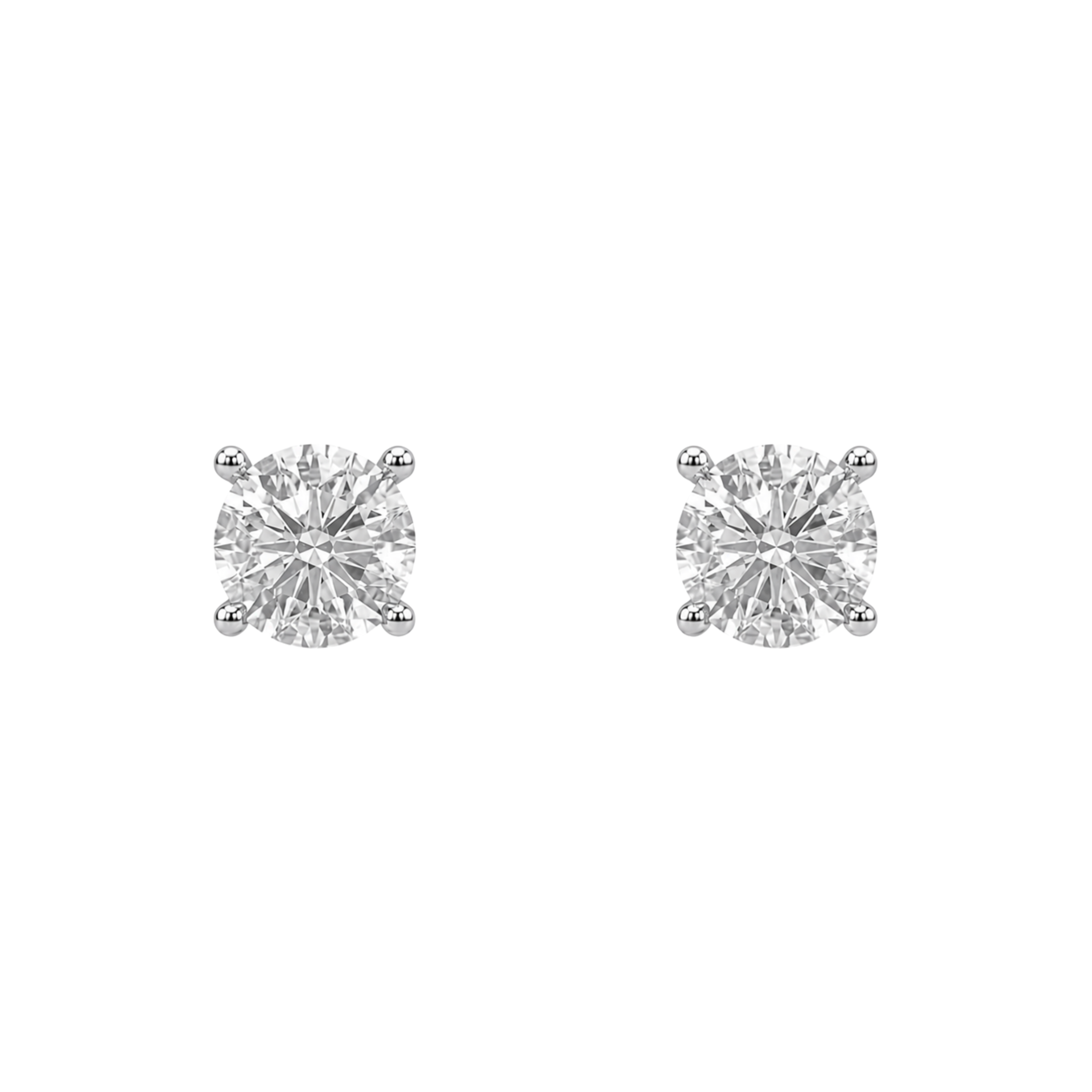 Round Brilliant Diamond Stud Earrings - Basket Setting