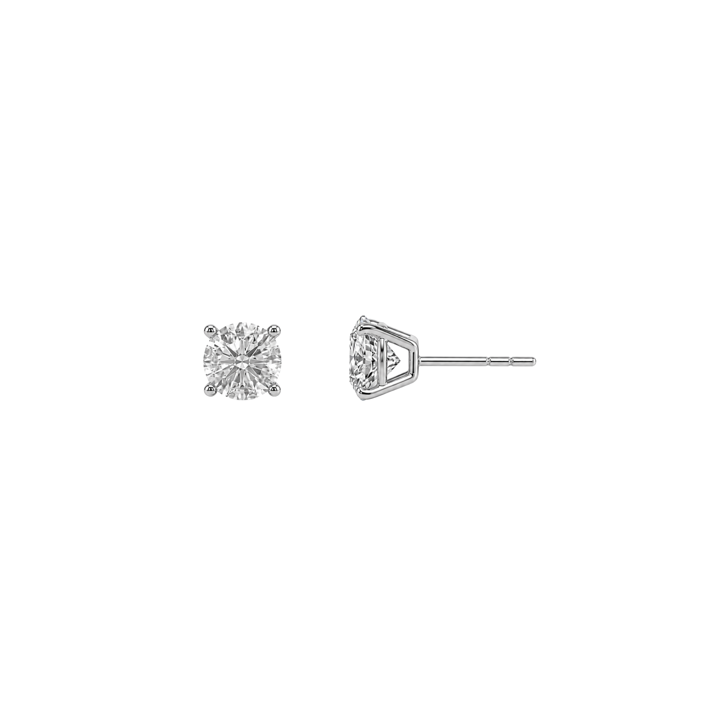 Round Brilliant Diamond Stud Earrings - Basket Setting