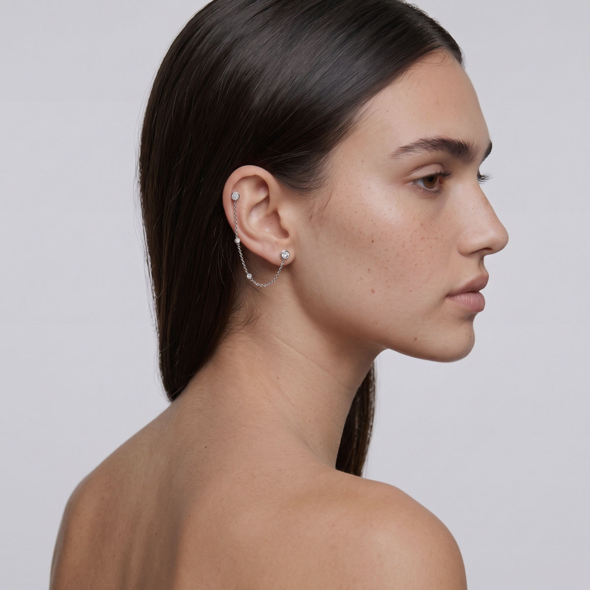 The Diamond Dot Drop Chain Earrings