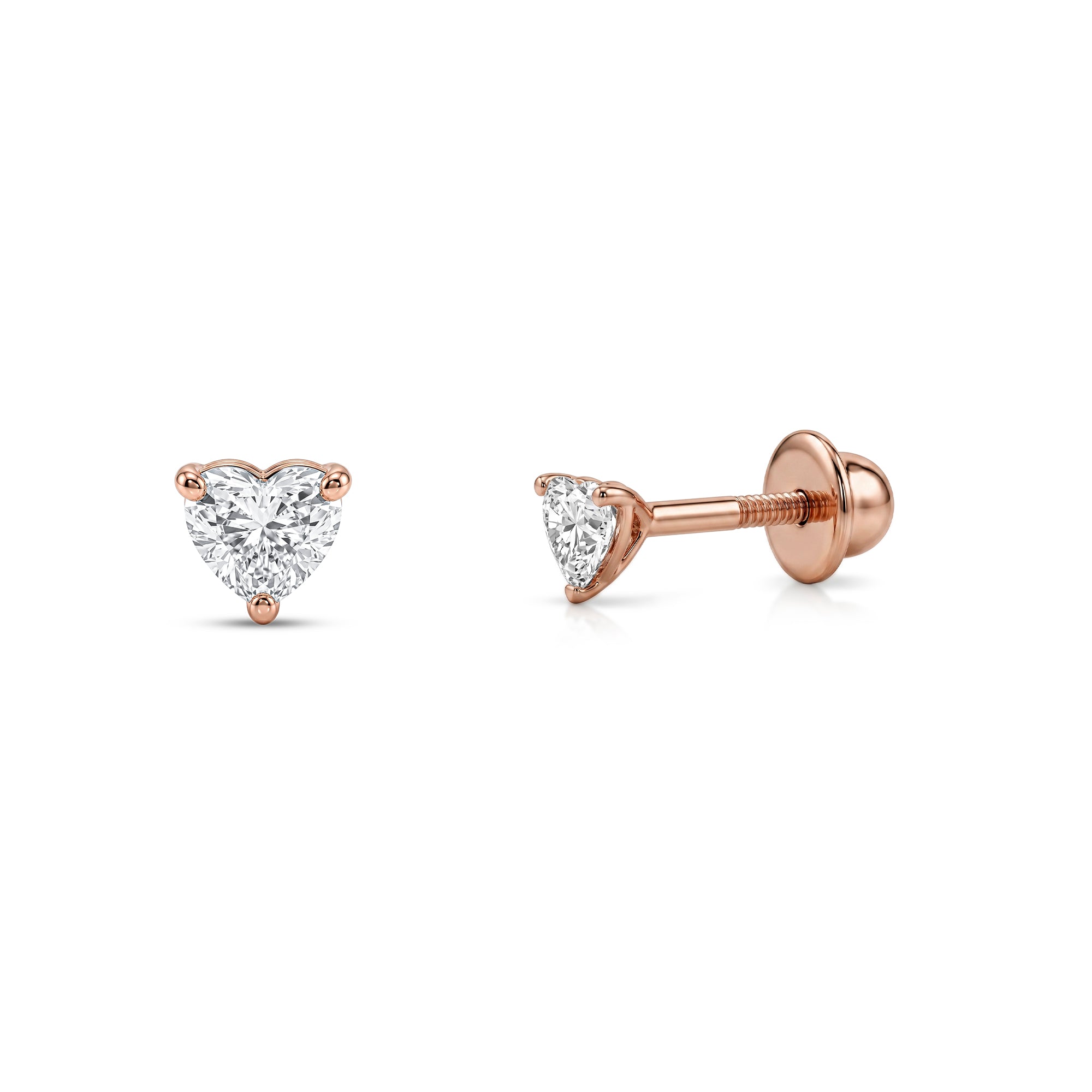Baby Ball Back Heart Shape Diamond Stud Earrings