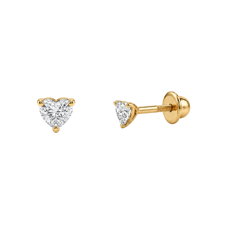 Baby Ball Back Heart Shape Diamond Stud Earrings