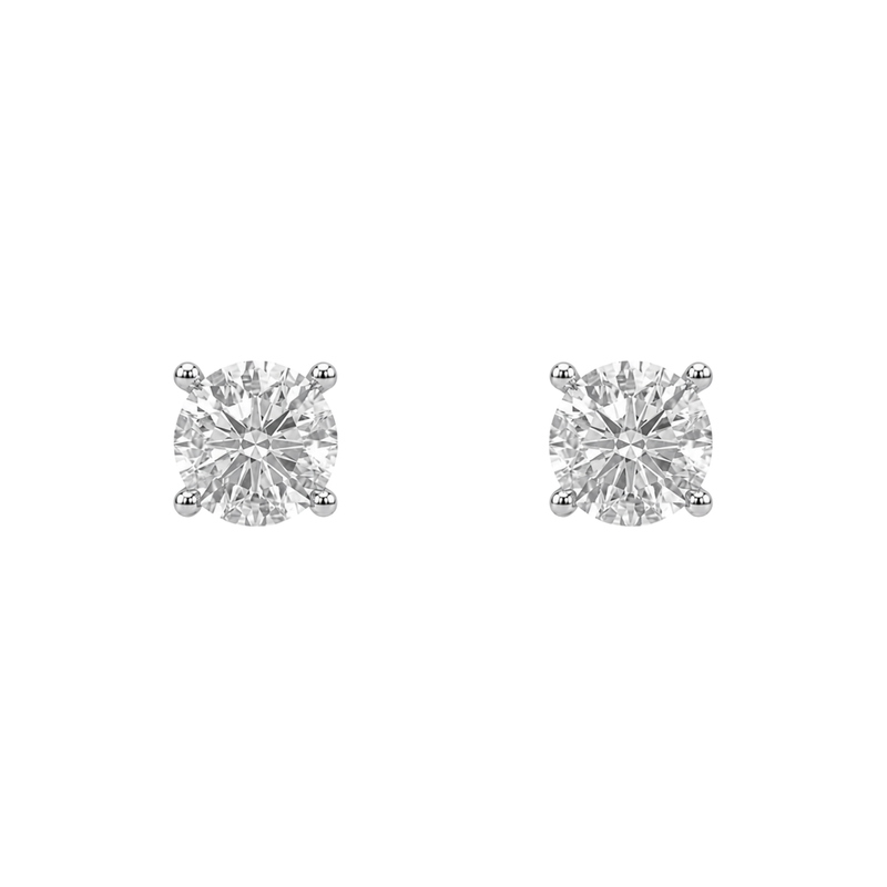 Round Brilliant Diamond Stud Earrings - Basket Setting