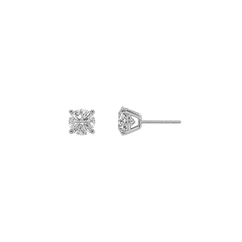 Round Brilliant Diamond Stud Earrings - Basket Setting